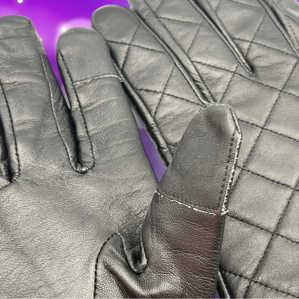 Michael Michael Kors Quilted Black Leather Gloves with Gold Detail